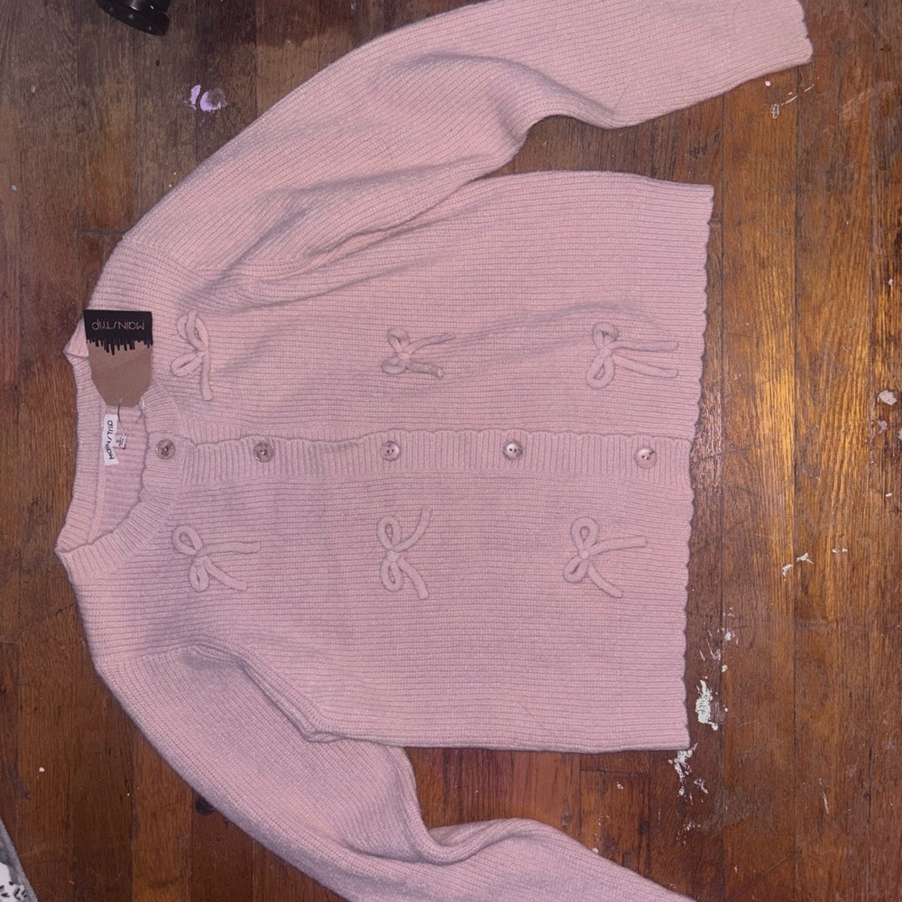 Pink Knit Cardigan Sweater